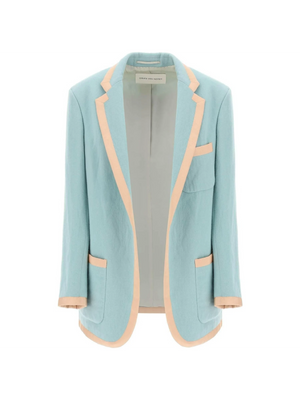 Mint Wool Viscose Blend Oversized Blazer With Contrast Trim DRIES VAN NOTEN JOHN JULIA.