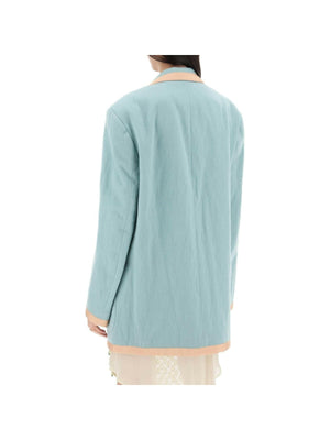 Mint Wool Viscose Blend Oversized Blazer With Contrast Trim DRIES VAN NOTEN JOHN JULIA.