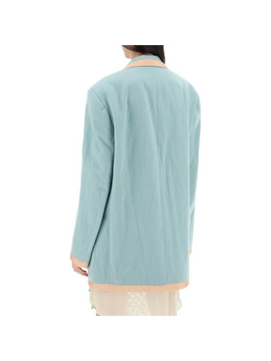 Mint Wool Viscose Blend Oversized Blazer With Contrast Trim DRIES VAN NOTEN JOHN JULIA.