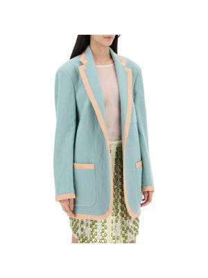 Mint Wool Viscose Blend Oversized Blazer With Contrast Trim DRIES VAN NOTEN JOHN JULIA.