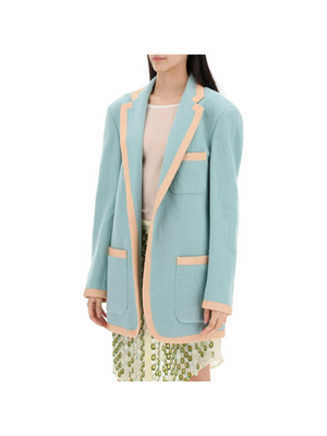 Mint Wool Viscose Blend Oversized Blazer With Contrast Trim DRIES VAN NOTEN JOHN JULIA.