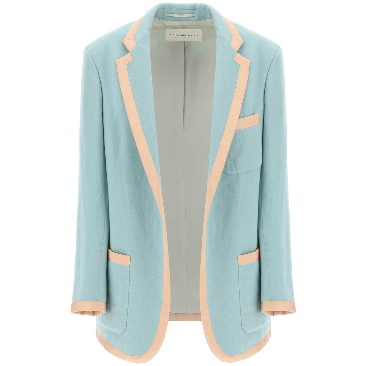 Mint Wool Viscose Blend Oversized Blazer With Contrast Trim DRIES VAN NOTEN JOHN JULIA.