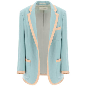 Mint Wool Viscose Blend Oversized Blazer With Contrast Trim DRIES VAN NOTEN JOHN JULIA.