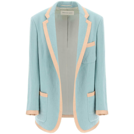 Mint Wool Viscose Blend Oversized Blazer With Contrast Trim DRIES VAN NOTEN JOHN JULIA.