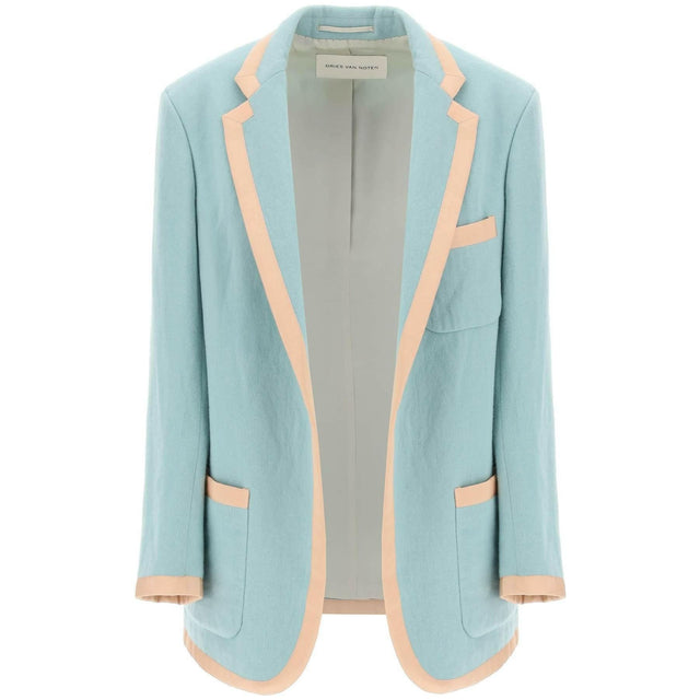 Mint Wool Viscose Blend Oversized Blazer With Contrast Trim DRIES VAN NOTEN JOHN JULIA.