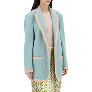 Mint Wool Viscose Blend Oversized Blazer With Contrast Trim DRIES VAN NOTEN JOHN JULIA.