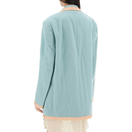 Mint Wool Viscose Blend Oversized Blazer With Contrast Trim DRIES VAN NOTEN JOHN JULIA.