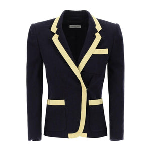 Navy Blue Shetland Wool Viscose Bessie Blazer DRIES VAN NOTEN JOHN JULIA.