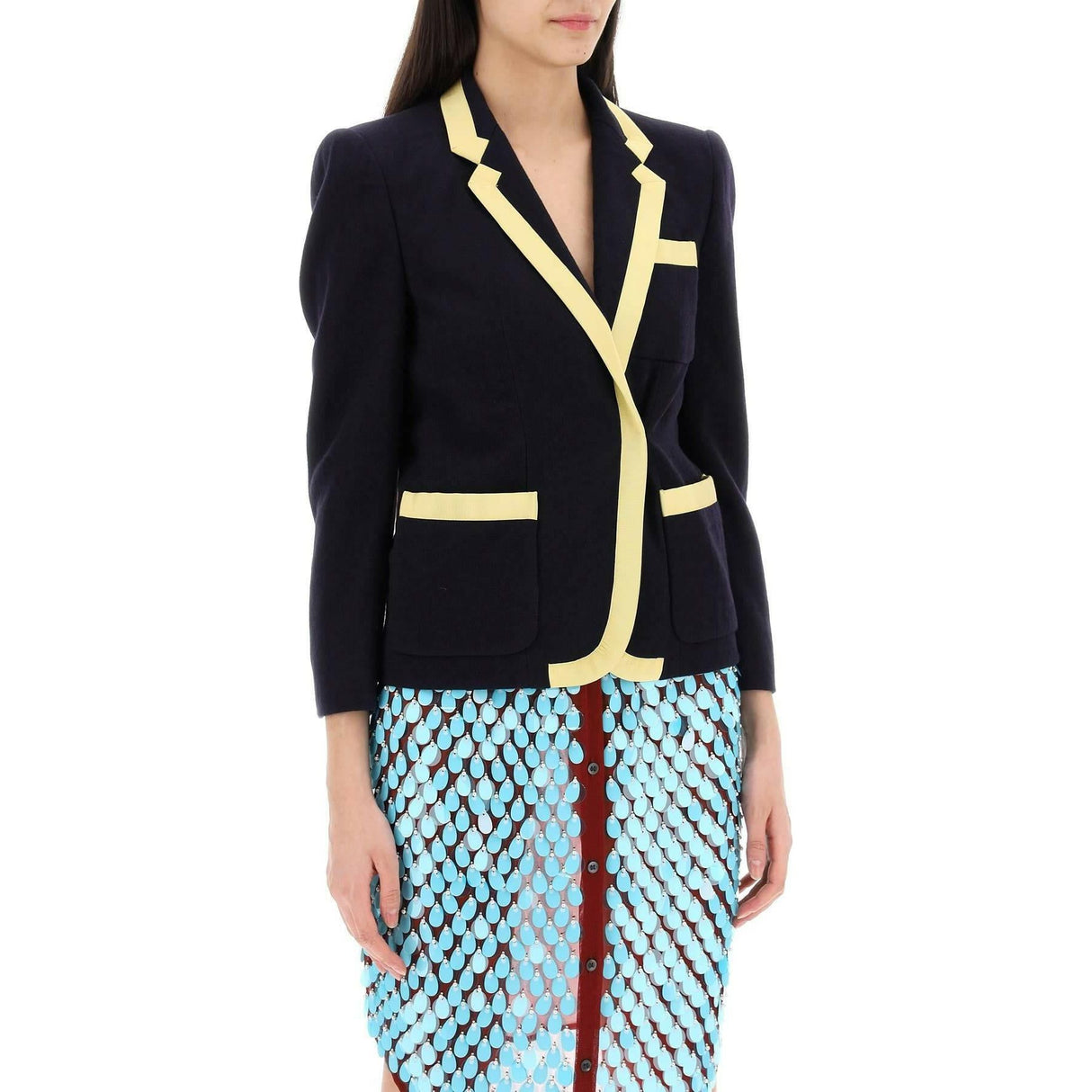 Navy Blue Shetland Wool Viscose Bessie Blazer DRIES VAN NOTEN JOHN JULIA.