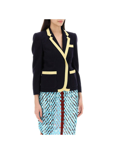 Navy Blue Shetland Wool Viscose Bessie Blazer DRIES VAN NOTEN JOHN JULIA.