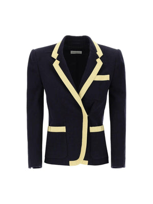 Navy Blue Shetland Wool Viscose Bessie Blazer DRIES VAN NOTEN JOHN JULIA.