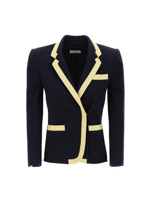 Navy Blue Shetland Wool Viscose Bessie Blazer DRIES VAN NOTEN JOHN JULIA.