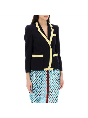 Navy Blue Shetland Wool Viscose Bessie Blazer DRIES VAN NOTEN JOHN JULIA.