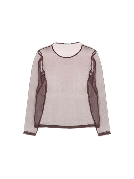 Bordeaux Shimmering Silk Chiffon Top DRIES VAN NOTEN JOHN JULIA.