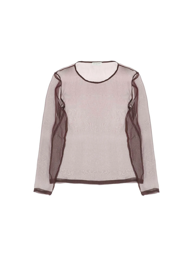 Bordeaux Shimmering Silk Chiffon Top DRIES VAN NOTEN JOHN JULIA.