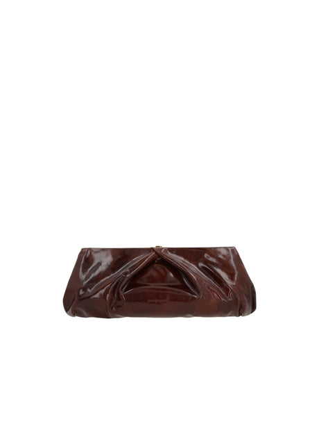 Shiny Leather Draped Clutch-DRIES VAN NOTEN-JOHN JULIA