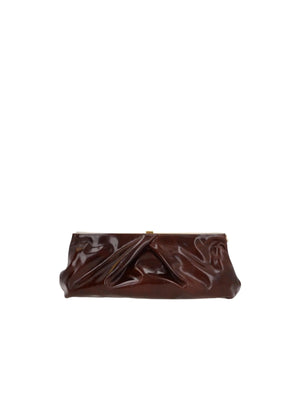 Shiny Leather Draped Clutch-DRIES VAN NOTEN-JOHN JULIA