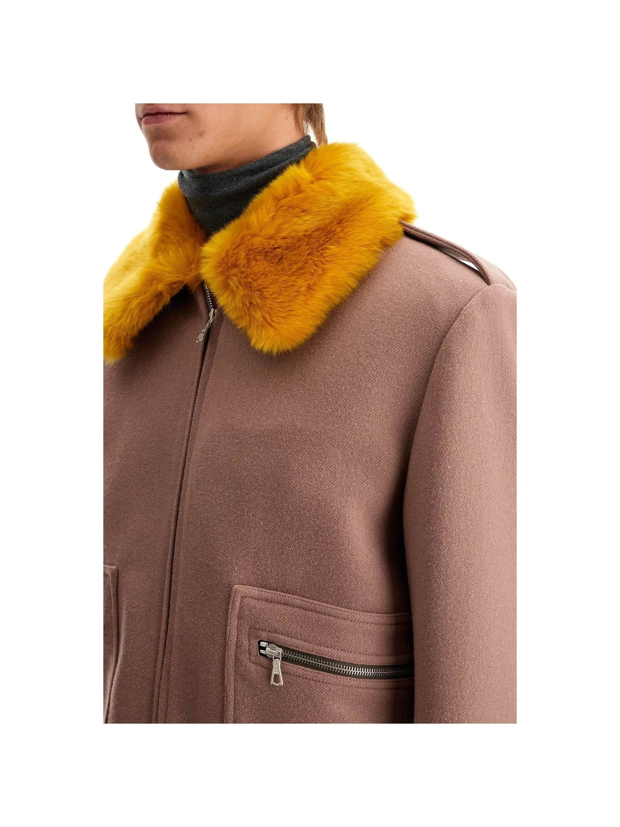 Wool Blouson With Faux Fur Collar