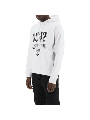 White Brushed Cotton Jersey Suburbans Cool Fit Sweatshirt DSQUARED2 JOHN JULIA.