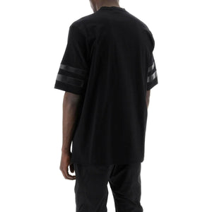 Black Cotton T-Shirt With Faux Leather Sleeve Inserts DSQUARED2 JOHN JULIA.