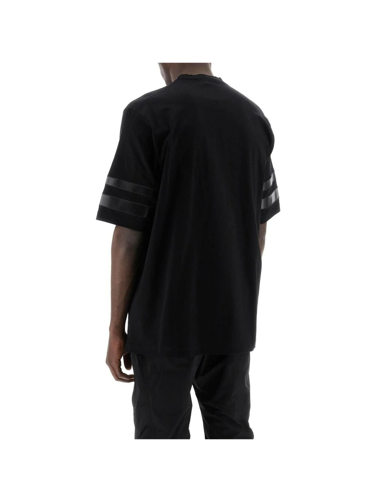 Black Cotton T-Shirt With Faux Leather Sleeve Inserts DSQUARED2 JOHN JULIA.