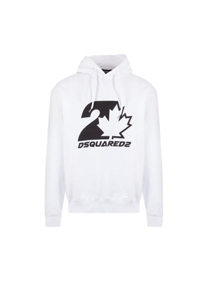 Leaf Logo Printed Fleece Hoodie-DSQUARED2-JOHN JULIA