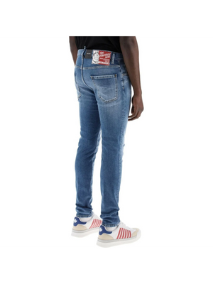 Navy Blue Medium Preppy Wash Cool Guy Stretch Denim Jeans DSQUARED2 JOHN JULIA.