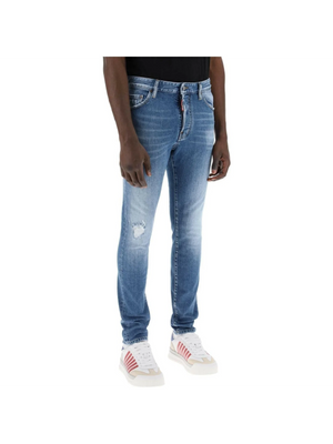 Navy Blue Medium Preppy Wash Cool Guy Stretch Denim Jeans DSQUARED2 JOHN JULIA.