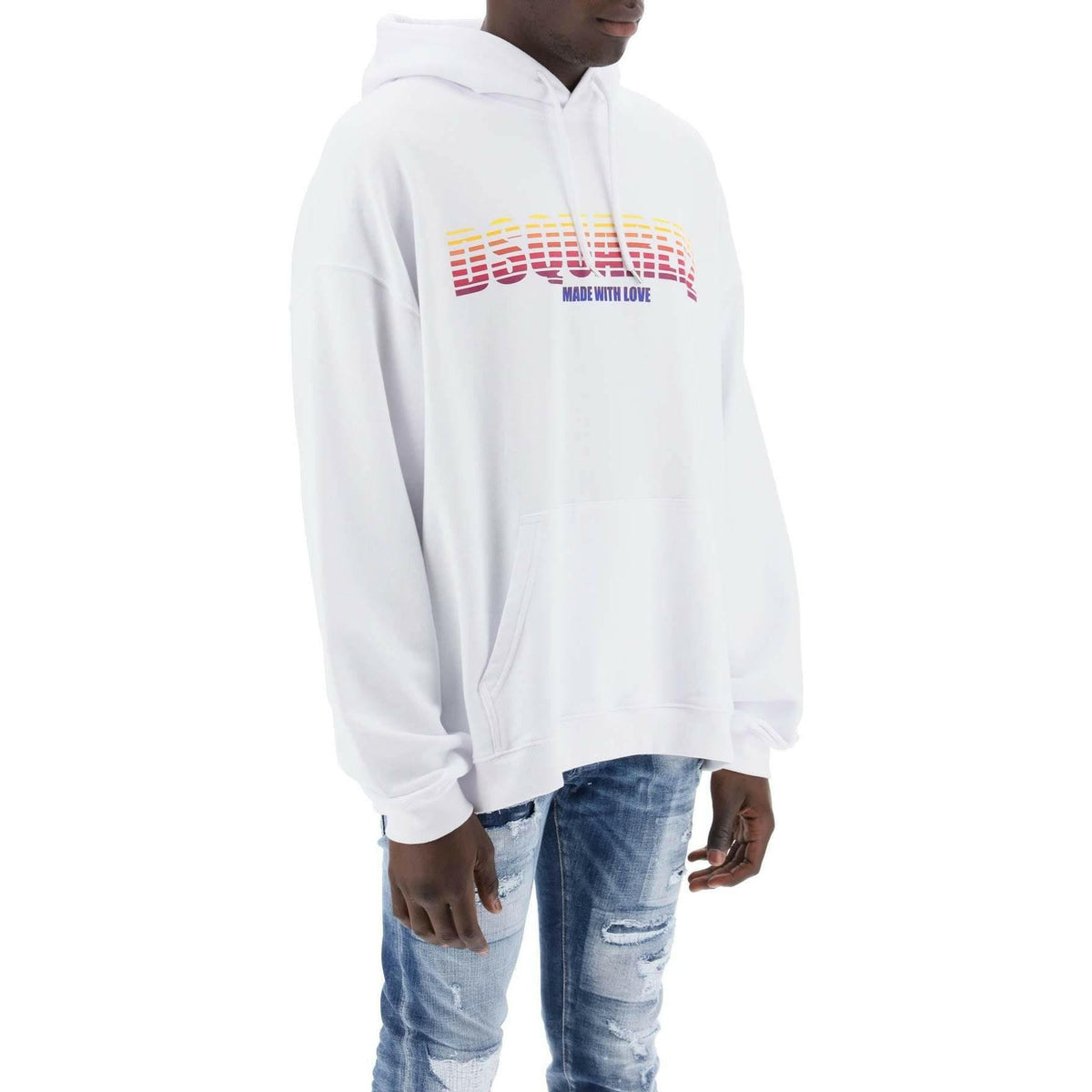White Loose-Fit Cotton Sweatshirt With Multicolored Graphic Lettering DSQUARED2 JOHN JULIA.