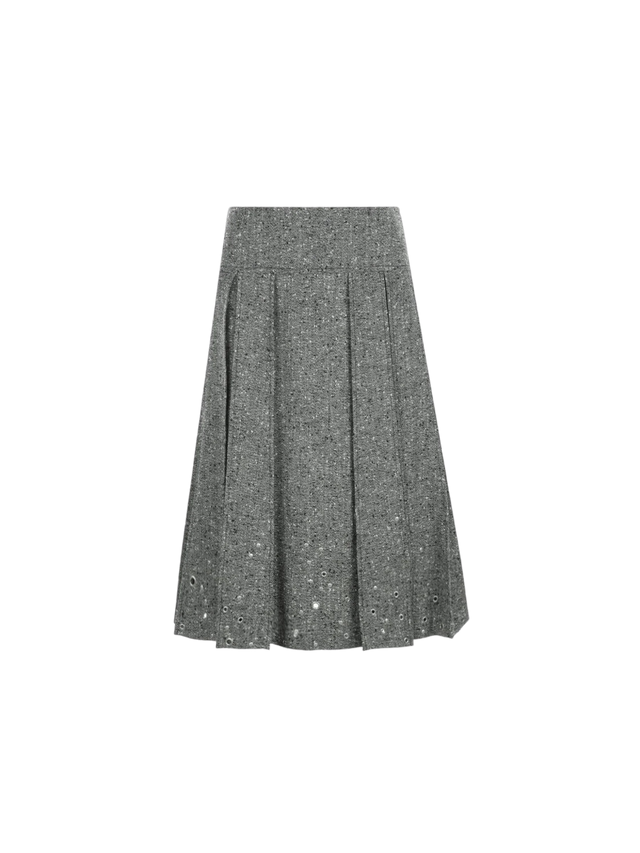 Pleated Wool Blend A-line Skirt-DURAZZI MILANO-JOHN JULIA