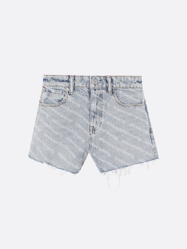 Logo Print Denim Shorts-Alexander Wang-JOHN JULIA