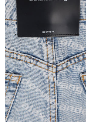 Logo Print Denim Shorts-Alexander Wang-JOHN JULIA