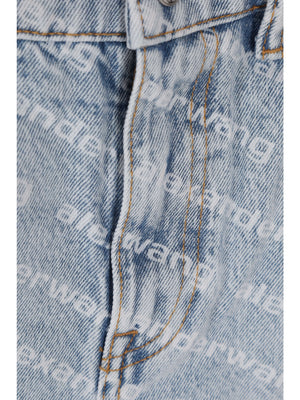 Logo Print Denim Shorts-Alexander Wang-JOHN JULIA