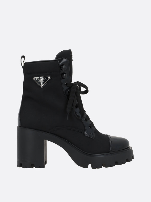 Re-Nylon Brushed Leather Ankle Boots Prada