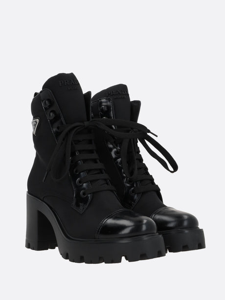 Re-Nylon Brushed Leather Ankle Boots Prada