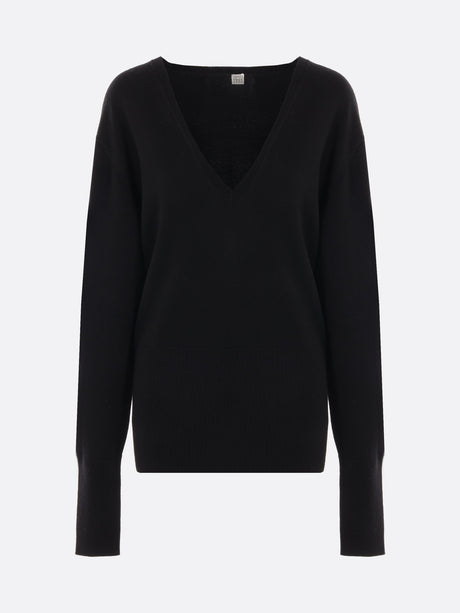 Deep V-neck Wool Sweater-Totême-JOHN JULIA