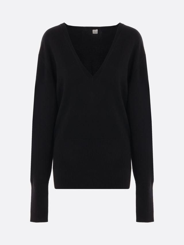 Deep V-neck Wool Sweater-Totême-JOHN JULIA