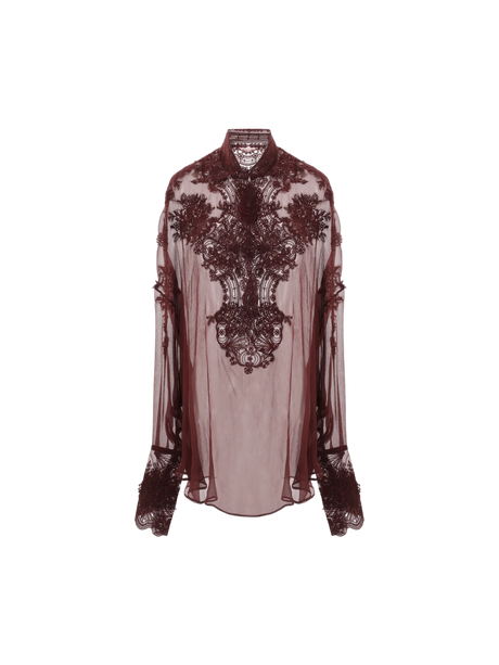 Georgette Lace Oversize Blouse-Ermanno Scervino-JOHN JULIA