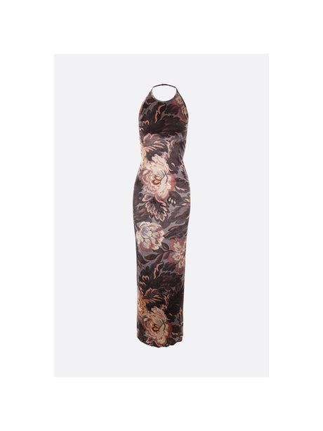 Floral Foliage Print Chenille Long Dress-ETRO-JOHN JULIA