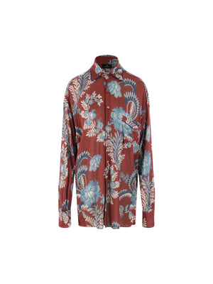 ETRO-Floral Foliage Print Crepe Jersey Oversized Shirt-JOHN JULIA