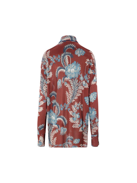 ETRO-Floral Foliage Print Crepe Jersey Oversized Shirt-JOHN JULIA