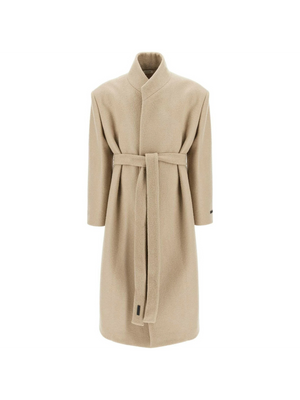 Wool Coat With High Collar And Boiled Wool.