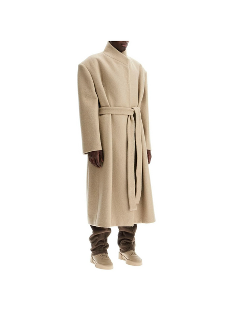 Wool Coat With High Collar And Boiled Wool.