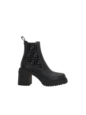 Domino Biker Boots In Smooth Leather and Ff Fabric-FENDI-JOHN JULIA