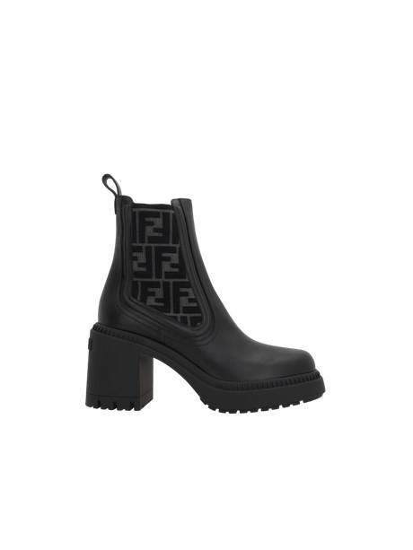 Domino Biker Boots In Smooth Leather and Ff Fabric-FENDI-JOHN JULIA