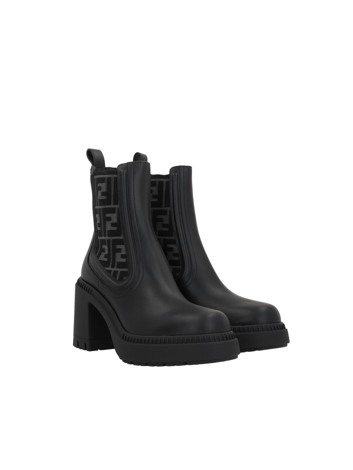 Domino Biker Boots In Smooth Leather and Ff Fabric-FENDI-JOHN JULIA