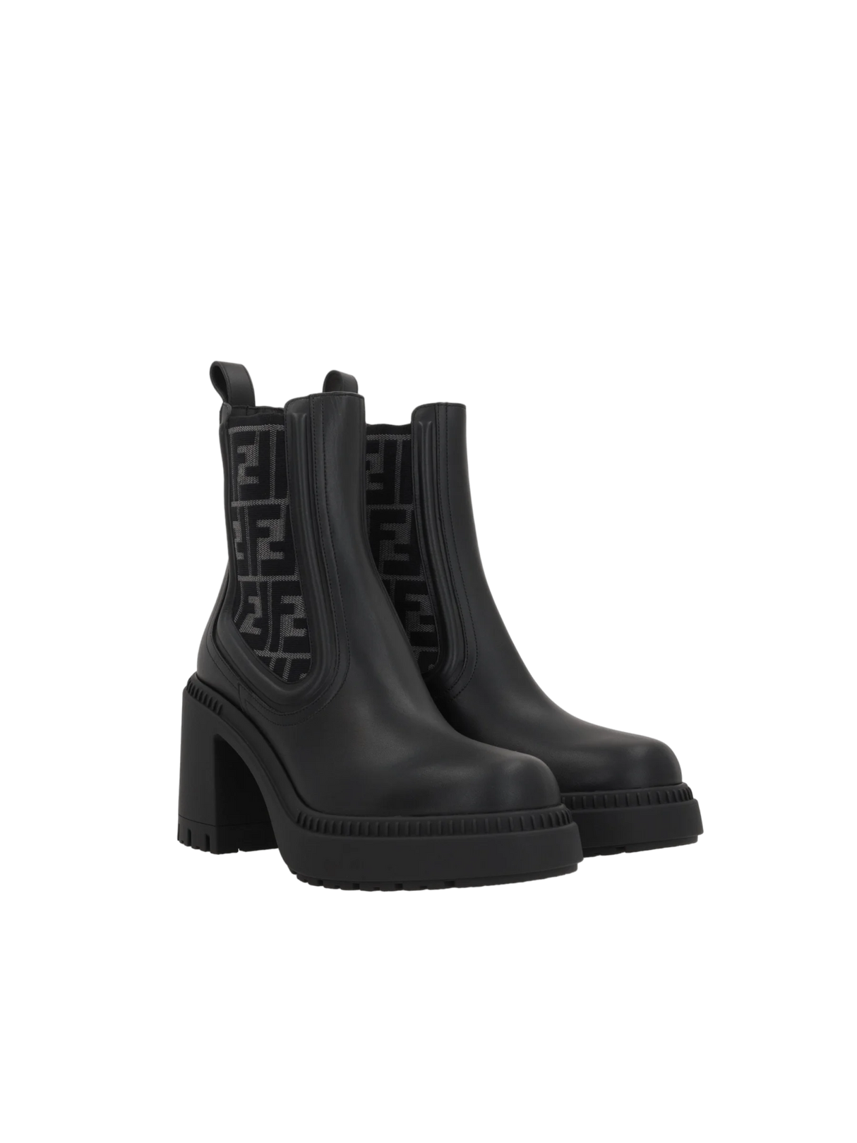 Domino Biker Boots In Smooth Leather and Ff Fabric-FENDI-JOHN JULIA