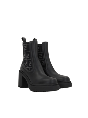 Domino Biker Boots In Smooth Leather and Ff Fabric-FENDI-JOHN JULIA