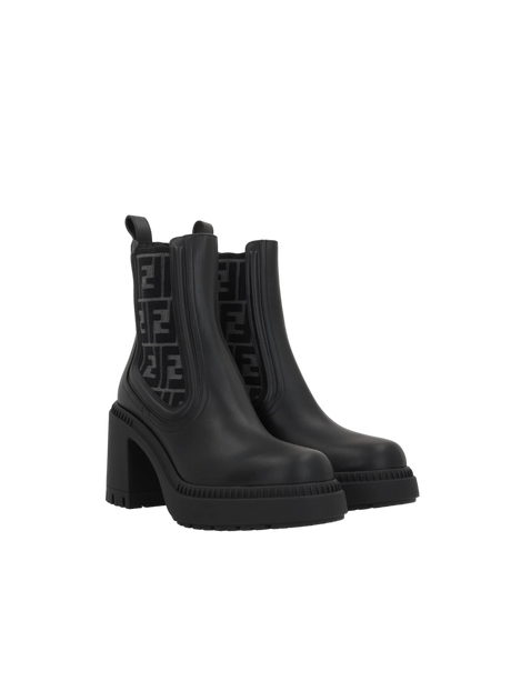 Domino Biker Boots In Smooth Leather and Ff Fabric-FENDI-JOHN JULIA