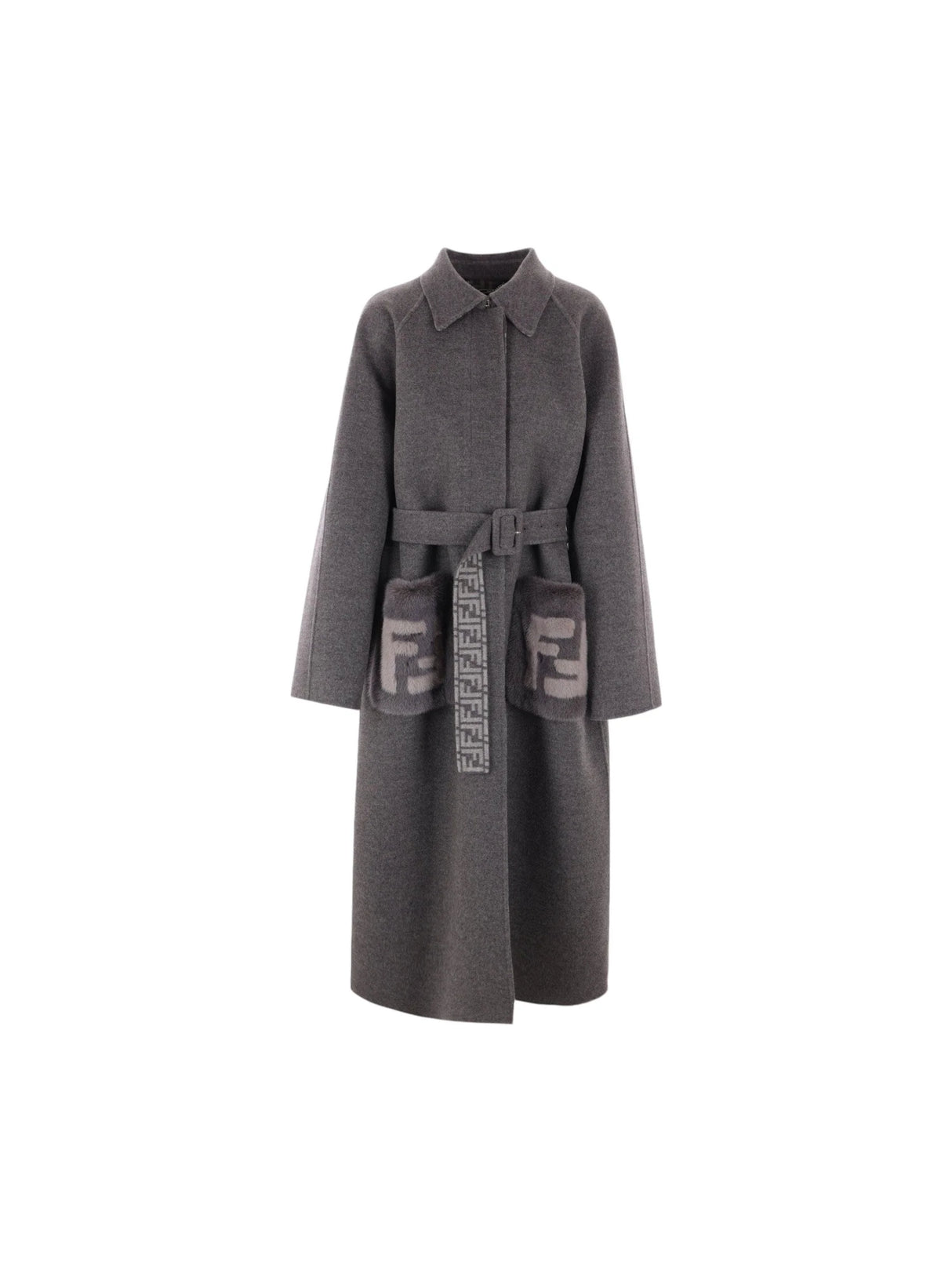 Double Wool Coat With Fur Pockets-FENDI-JOHN JULIA